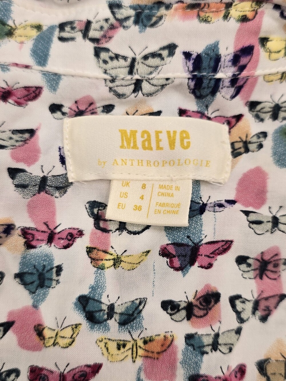Anthropologie Maeve long-sleeve button-down Butterfly Print blouse US4 - Picture 5 of 5